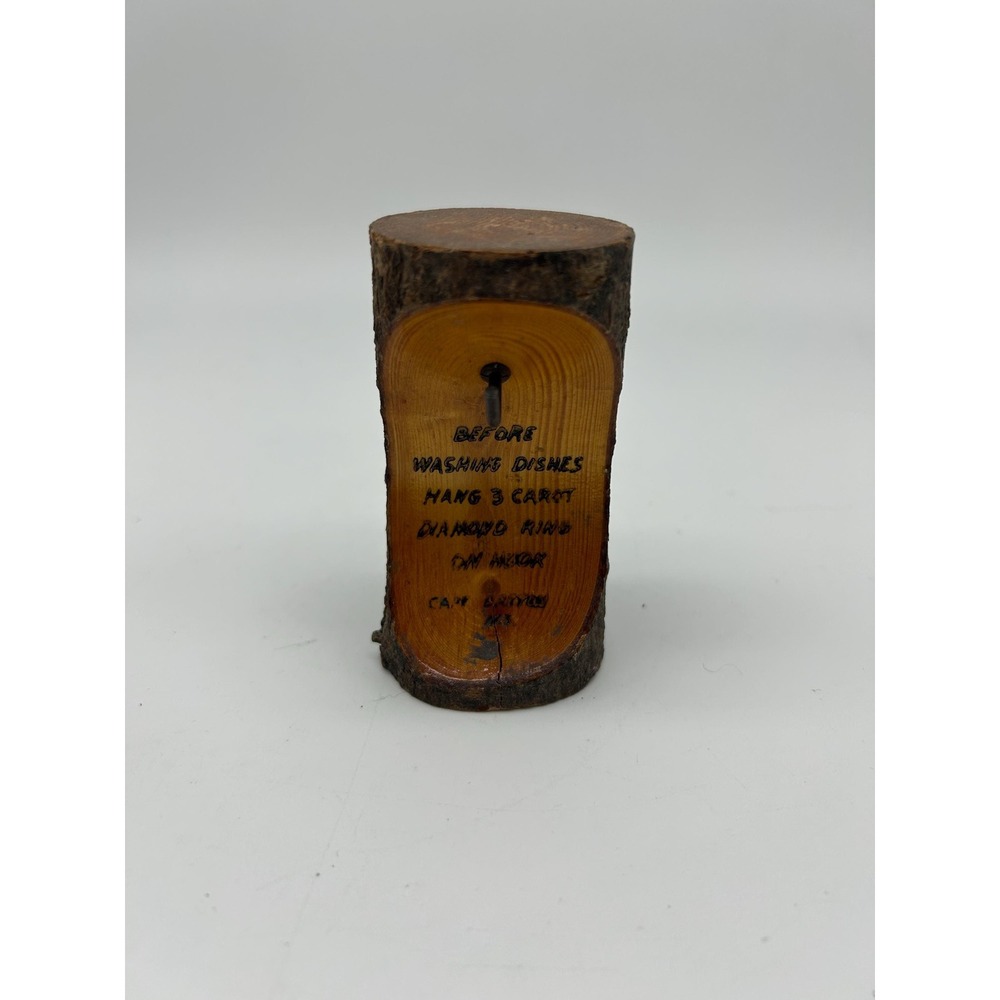 Vtg Tree Trunk Ring Holder Souvenir Cape Breton Folk Art Carved Wood Cabincore